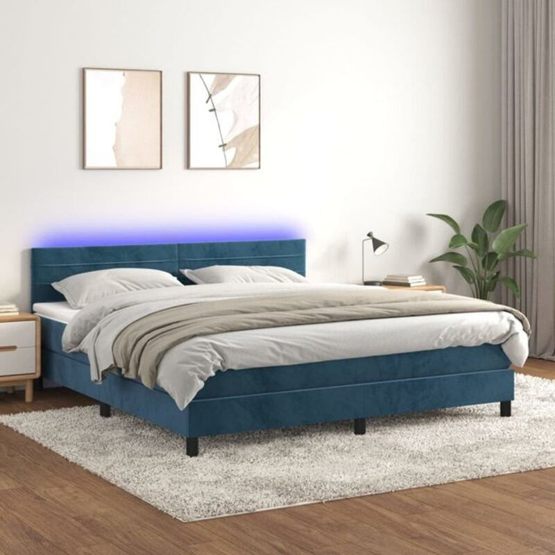 Vidaxl Boxspringbett mit Matratze und LED in Dunkelblau aus Samt, B/T/H: 160 x 200 x 78 cm - Bild 1