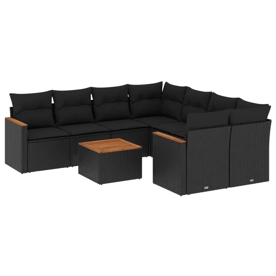 vidaXL 9-tlg. Garten-Sofagarnitur in L-Form aus schwarzem Poly-Rattan mit Kissen und pulverbeschichtetem Stahlrahmen - Bild 2
