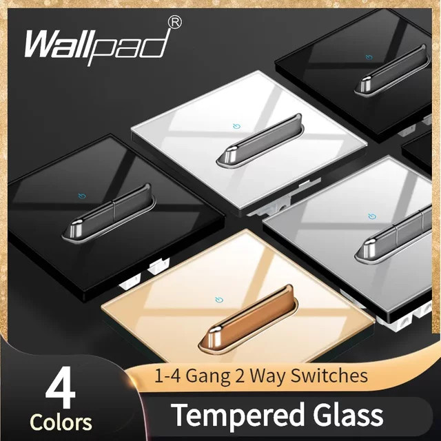 Wallpad Wandlichtschalter mit Chrom-Finish und Glasplatte, Rocker-Kippschalter mit blauem LED-Licht, Schwarz - Bild 1