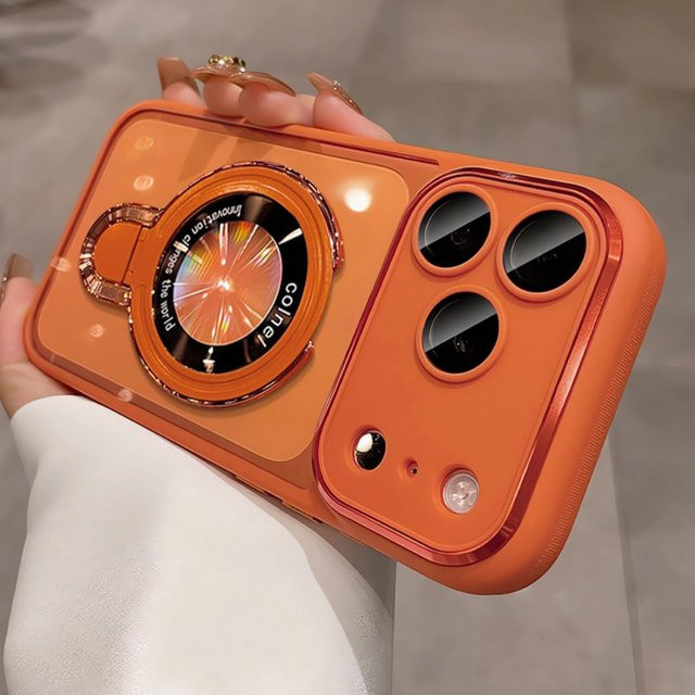 Lolozzx MagSafe Wireless-Ladehalterung Hülle für iPhone 17 16 15 Pro Max und 17 16 Pro mit magnetischem Ring in Transparent und Orange - Bild 1
