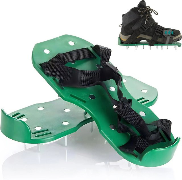 Relaxdays Rasenlüfterschuhe aus Kunststoff und Eisen in Schwarz Grün Silber, verstellbar - Bild 1
