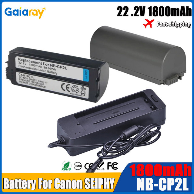 Canon NB-CP2LH NB-CP2L Akku und Ladegerät Set, 1800mAh, Schwarz, kompatibel mit Canon SELPHY NB-CP1L, CG-CP200, CP1500, CP1300, CP900, CP800 - Bild 1