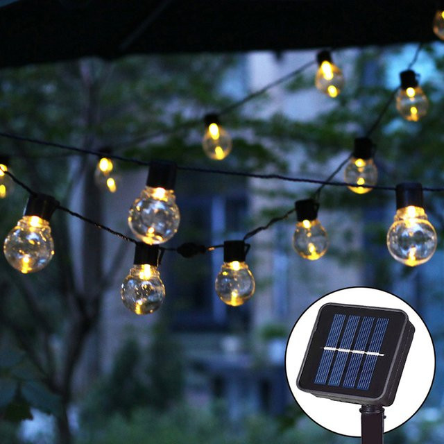 KIKIELF Solar Globe Lichterkette mit warmweißen Glühbirnen, transparent, für Garten, Terrasse, Camping und Party - Bild 1