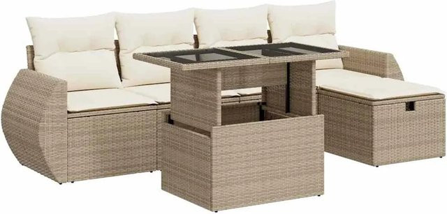 vidaXL 6-teilige Garten-Sofagarnitur aus Poly-Rattan mit Kissen in Beige-Creme - Bild 1
