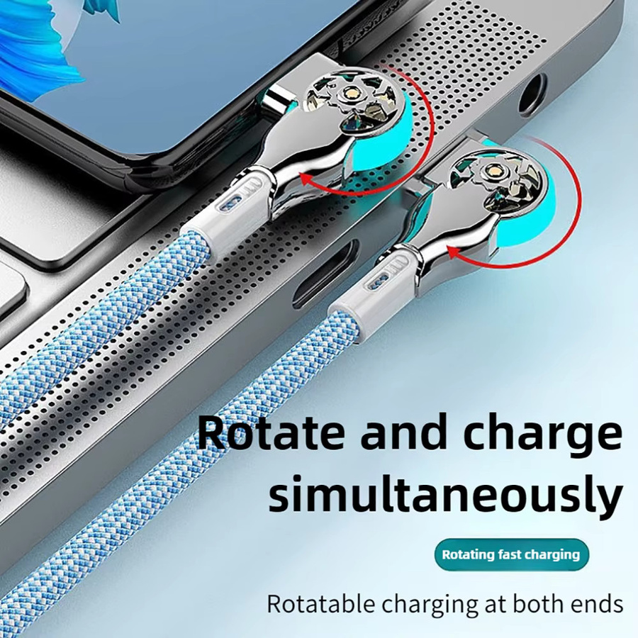 USB-C auf USB-C Doppel-Winkel Rotationskabel in Blau für schnelles Laden und Datenübertragung - Bild 2