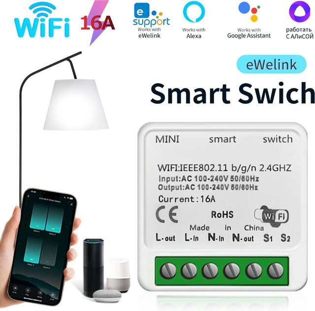 ammtoo eWelink 16A Wifi Smart Switch Modul, 2-Wege DIY Lichtschalter Mini Relais Breaker mit Timer, Farbe: Weiß, kompatibel mit Amazon Alexa und Google Assistant - Bild 1