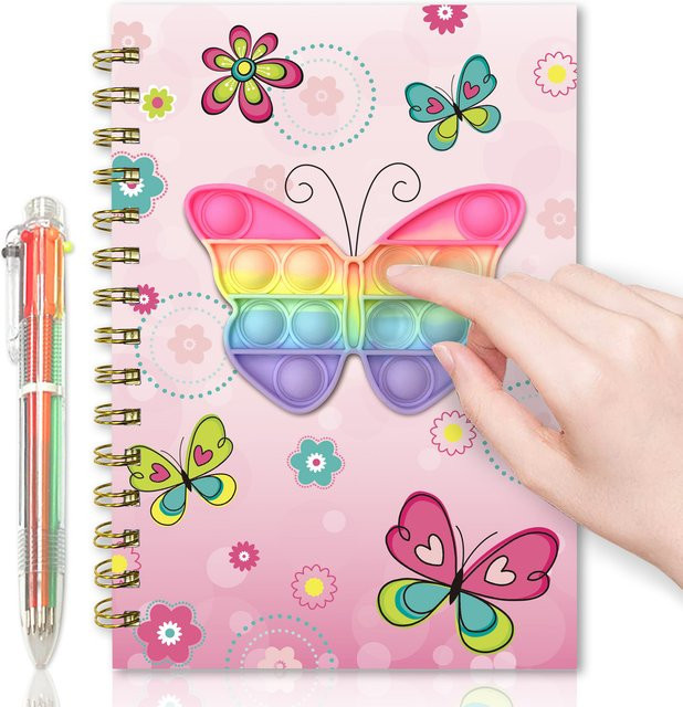 Pop-Notizbuch für Kinder als A5 Tagebuch mit 6 mehrfarbigen Stiften, Softcover mit linierten Seiten zum Schreiben und Zeichnen - Bild 1