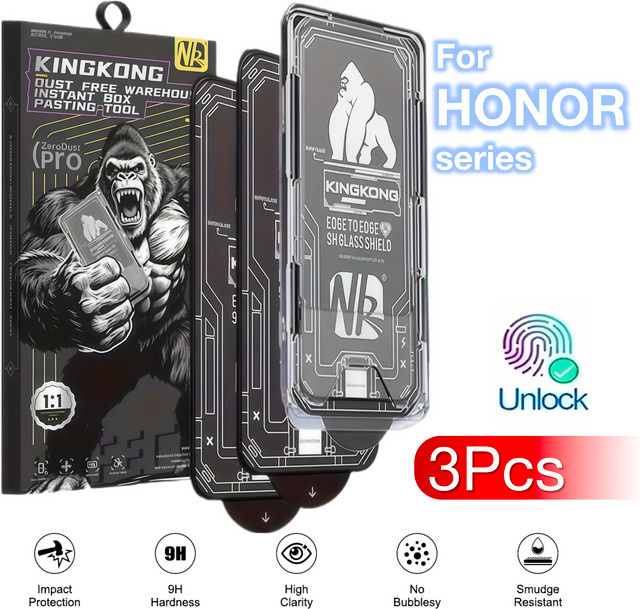 3 Stück Gehärtetes Glas Displayschutzfolie für HONOR Magic 8 7 400 200 Lite X9C X8A X8B X8C X7A X7C X7D X6A X5B 4G 5G, Transparent, Staubfrei - Bild 1