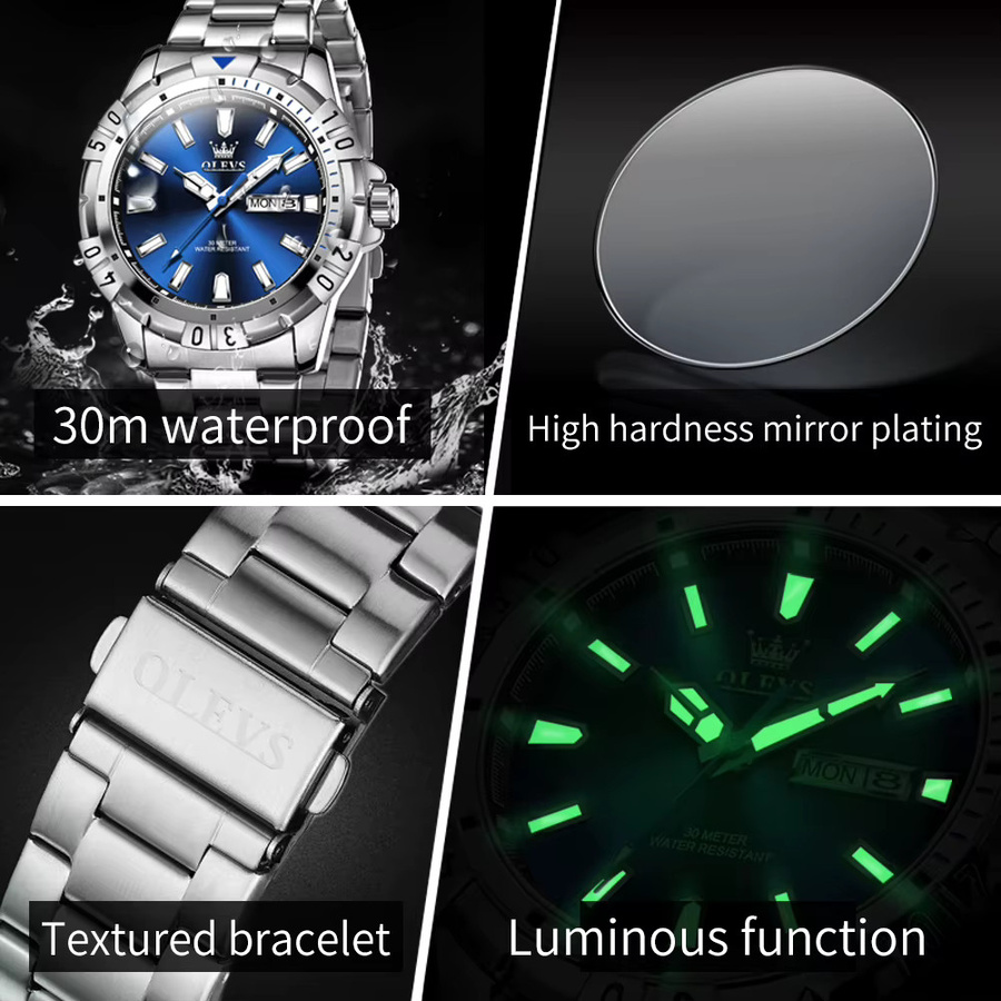 OLEVS Armbanduhr Quarz, Edelstahl, Blau, Herren - Bild 3