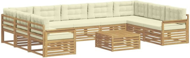 vidaXL Outdoor-Sofagarnitur 10-teilig aus Massivholz Akazie in Weiß und Beige mit Polstern und Armlehnen - Bild 1