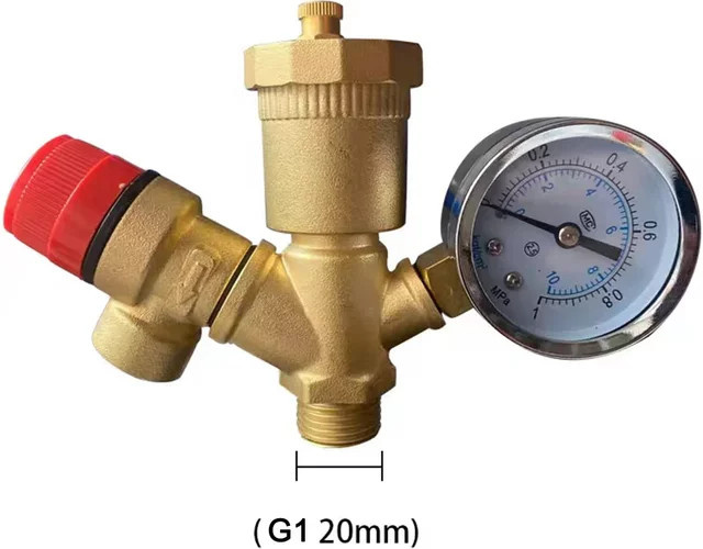 Kesselsicherheitsgruppe DN 25 aus Messing mit Manometer und Schnellentlüftungssicherheitsventil in Gold/Brassy - Bild 1