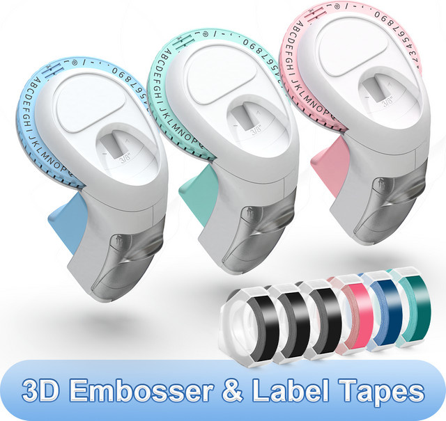Omegas Handheld 3D Vintage Präge-Labelmaker mit 6 Bändern in Multicolour für Office, Home Organisation und DIY - Bild 1