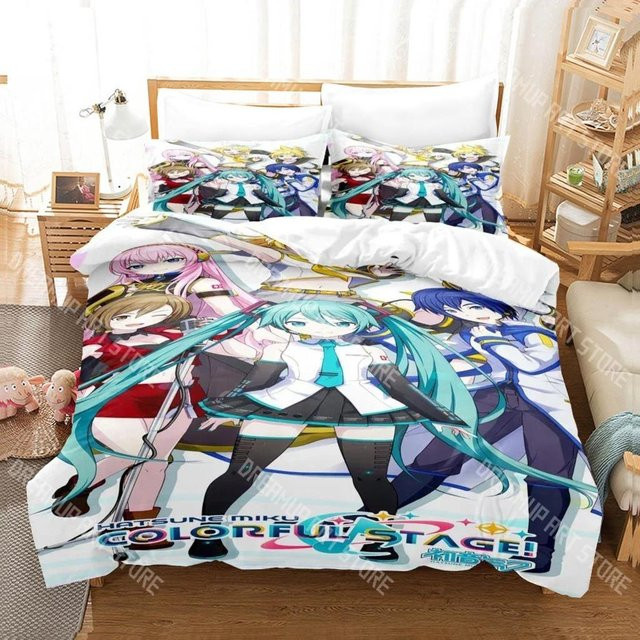 Hatsune Miku Anime Bettwäsche-Set mit Bettdeckenbezug und Kissenbezug, Mehrfarbig, B/H: 210 x 210 cm - Bild 1