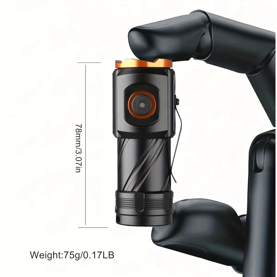 Alonefire Mini EDC Taschenlampe mit 3x LED, USB-aufladbar, Schwarz - Bild 4