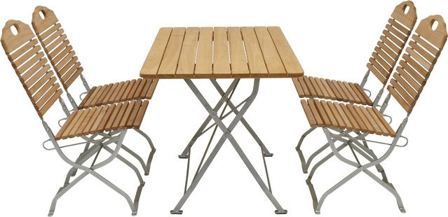DEGAMO Kurgarten Gartenmöbel-Garnitur BAD TÖLZ 5-teilig aus Robinie und verzinktem Flachstahl, Farbe Braun, Tisch B: 110 cm, T: 70 cm, klappbar - Bild 1