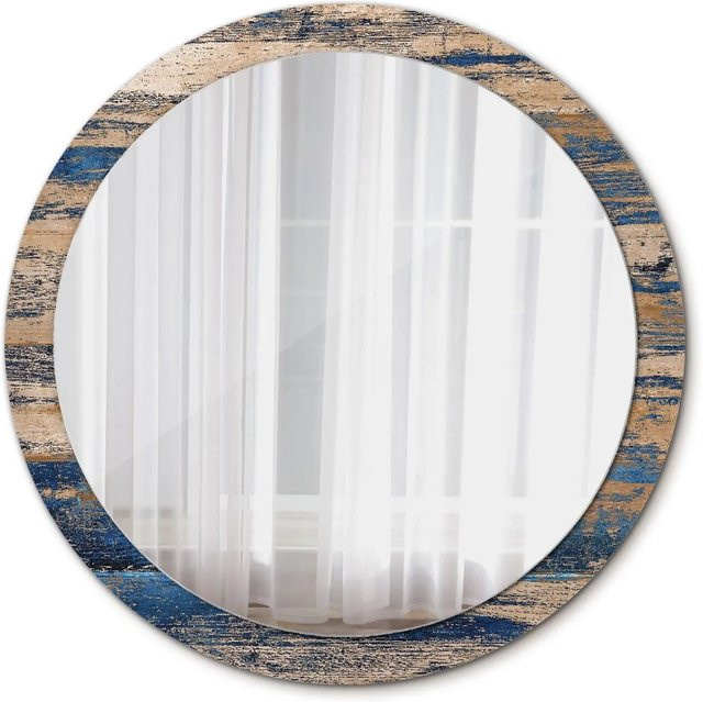 Tulup Rund Spiegel mit abstraktem Design aus Holz und Glas, Mehrfarbig, Durchmesser: 100 cm - Bild 1