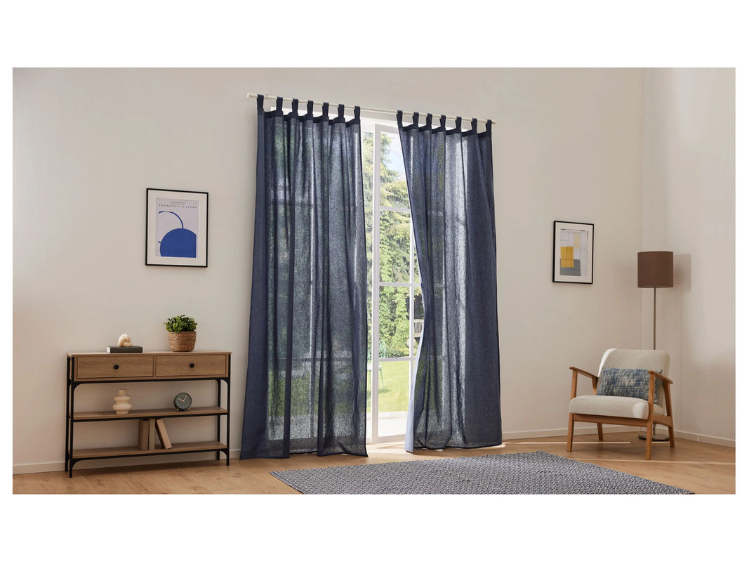 LIVARNO HOME Vorhang Set aus 2 Stück, Anthrazit, semi-transparent, Baumwolle und Leinen, B: 135 cm, H: 240 cm - Bild 2