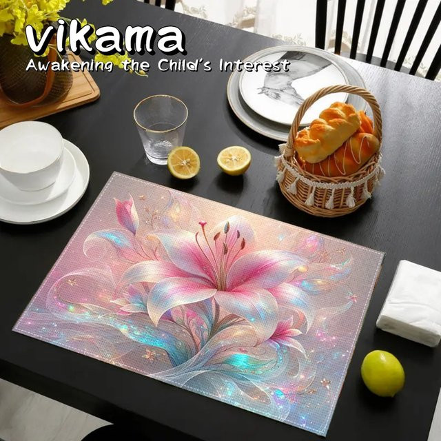VIKAMA 4-teiliges Tischset-Set mit Blumendruck in Multicolour - Bild 1