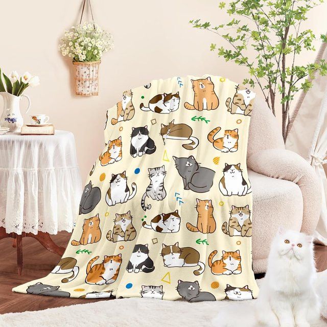 VIKAMA Katzen-Kinderdecke aus weichem Plüsch-Flanell in Multicolor - Bild 1