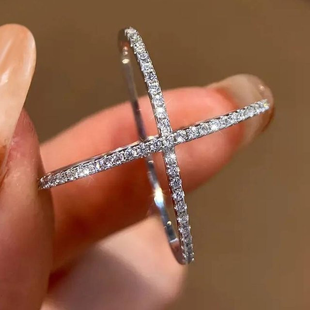 Huitan Ring mit Kreuz-Design, Zirkonia, Silber, Damen - Bild 1