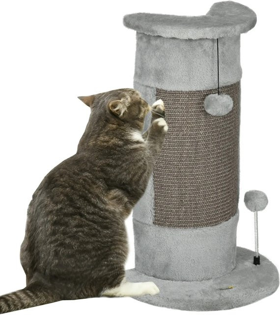 PawHut Ecke Kratzstamm aus Sisal mit Kratzball in Grau für Katzen - Bild 1