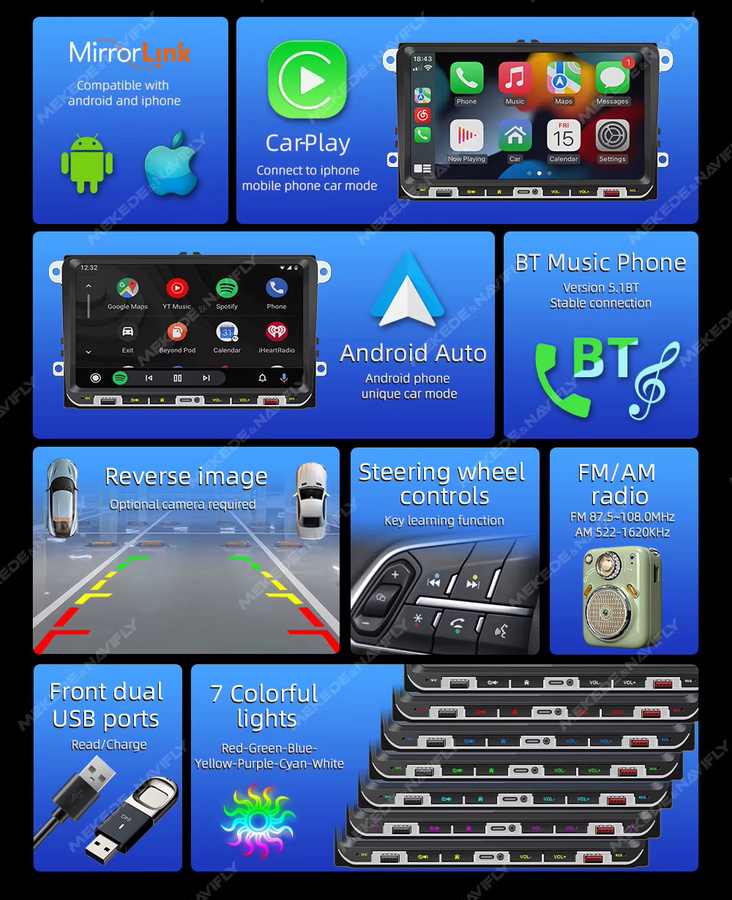 MEKEDE Wireless Carplay MP5 Autoradio mit 9 Zoll Display in Schwarz für Volkswagen Golf 5 6 Polo Passat B6 B7 CC und Skoda Jetta - Bild 4