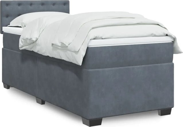 vidaXL Boxspringbett mit Matratze in Dunkelgrau, Hybridbett mit Taschenfederkern, USB-Anschluss und Unterbettbeleuchtung, B/T: 100 x 200 cm - Bild 1