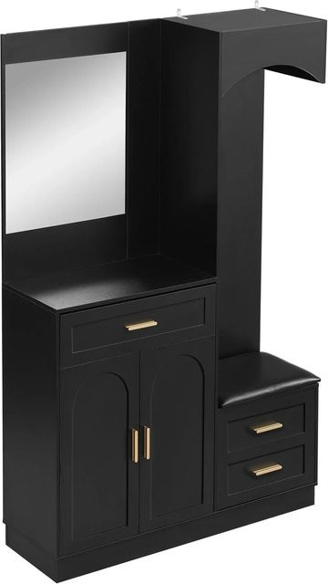 okwish Garderoben Set mit Spiegel und Schuhschrank in Schwarz, modern und matt - Bild 1