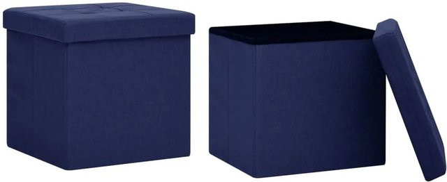 vidaXL Hocker mit Stauraum Set 2 Stück in Blau mit Leinenoptik B/T/H: 38 x 38 x 38 cm - Bild 1