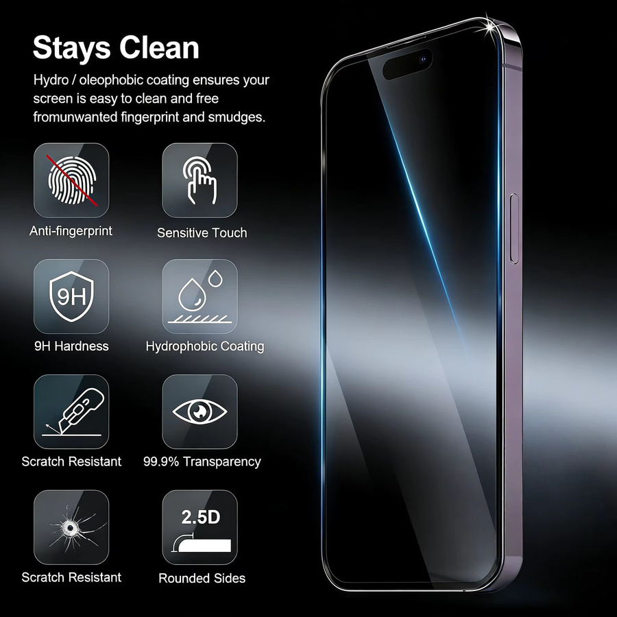 Apple iPhone 17 Sichtschutz Panzerglas mit Anti-Spy-Funktion und Staubschutz, transparent - Bild 3