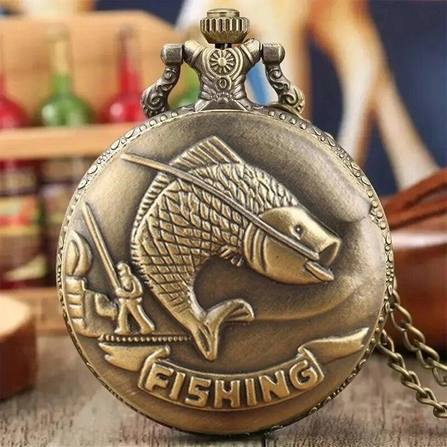 Taschenuhr Quarz, Gold, Fische Design, Herren Damen, Unisex - Bild 1