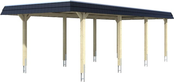 Skan Holz Carport Wendland aus Fichte mit EPDM-Dach in Schiefergrau und schwarzer Blende, B: 362 cm, T: 870 cm, H: 243 cm