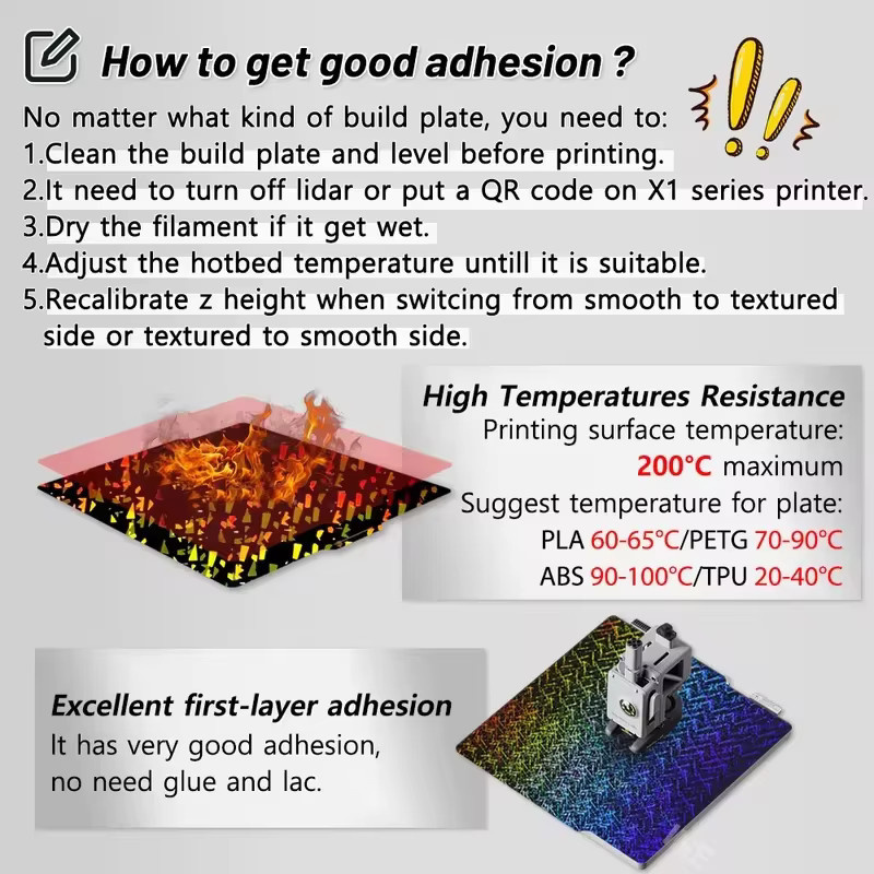 Bambu Lab Glatte PEI Bauplatte für P1S P1P X1 Carbon und A1 3D Drucker B/B: 257 x 257 mm - Bild 5