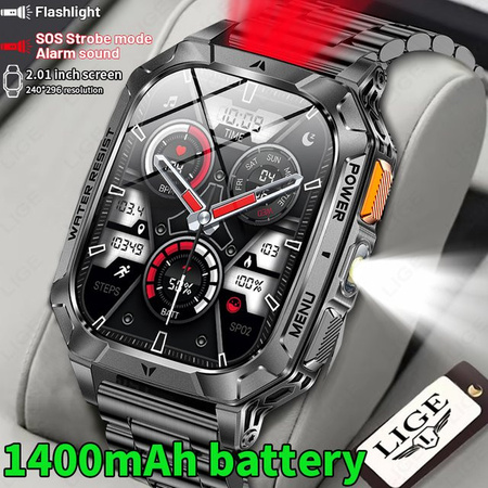 LIGE Smartwatch, Schwarz, Edelstahl, Silikon, Herren