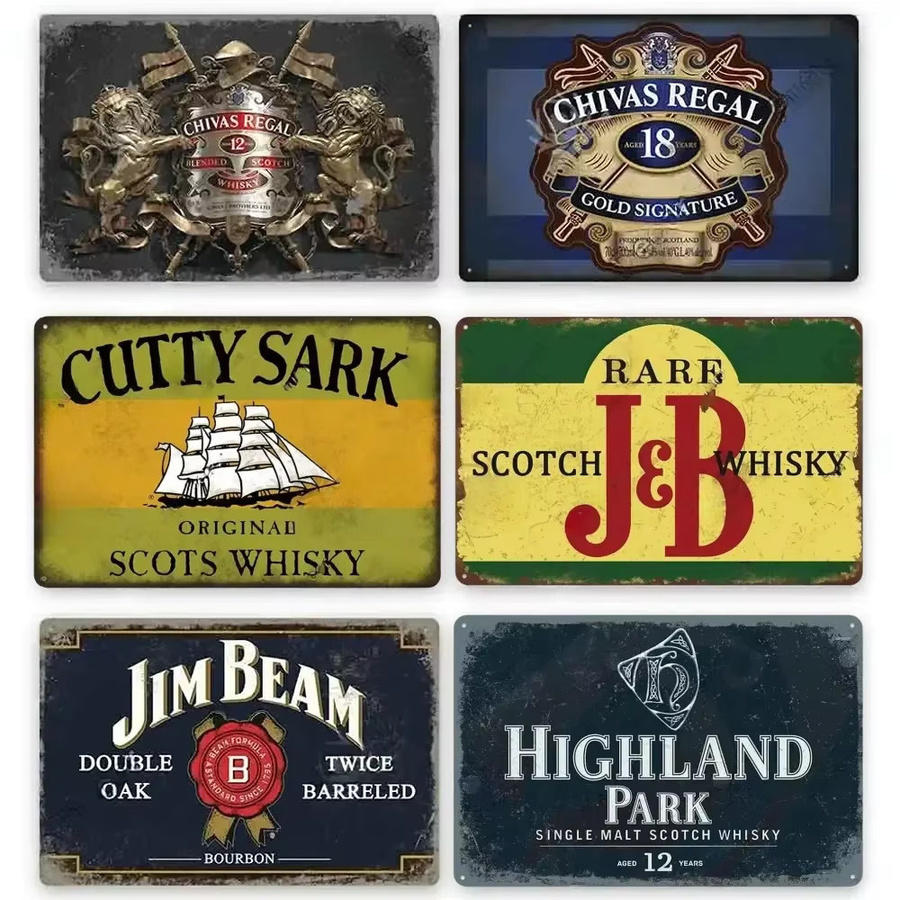 Hello Young Retro Whisky Metall-Schild in Multicolor, Rechteckiges Vintage Wanddekor für Bar und Man Cave, B/H: 20 x 20 cm - Bild 2