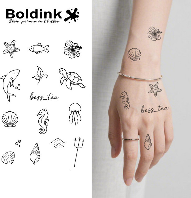 BOLDINK Minimal Line Marine Life Tattoo-Aufkleber, Unisex - Bild 1