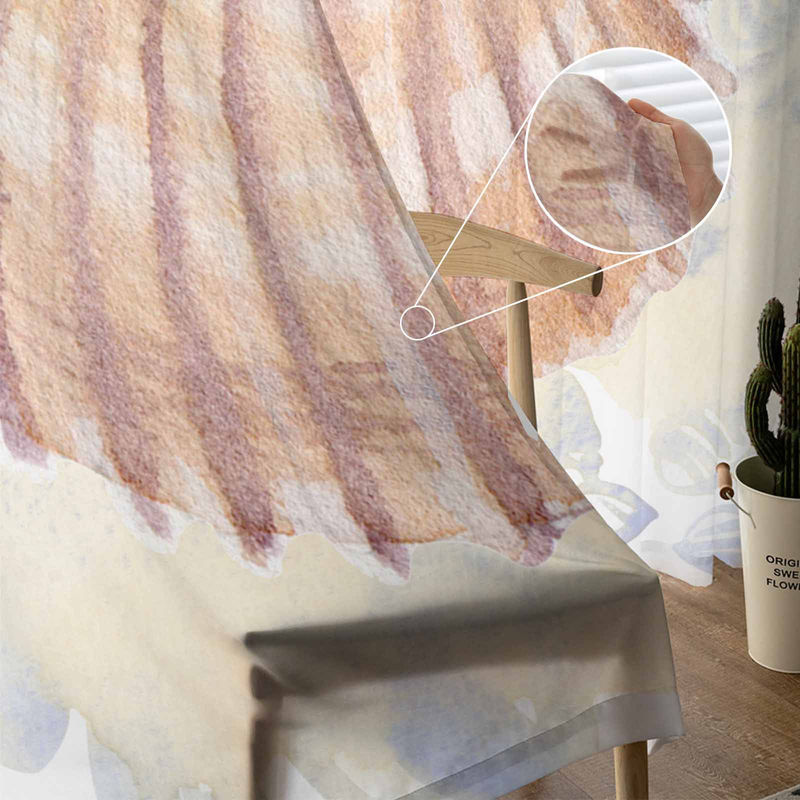 Super Six Retro Aquarell Muscheln Tüll Fenstervorhang aus Chiffon, Farbe: Weiß/Mehrfarbig, Breite: 135 cm, Höhe: 114 cm - Bild 3