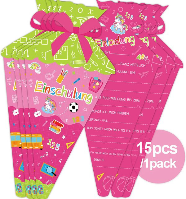15 Stück Bonbontüten in Form einer Einladungskarte für den ersten Schultag, rosa Back-to-School-Party-Einladungen aus Papier - Bild 1