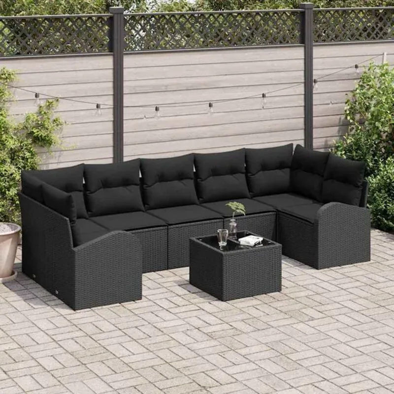 Vidaxl Garten-Sofa-Set aus Polyrattan in Schwarz, 8-teiliges Loungemöbel-Set, B/T/H: 55 x 55 x 37 cm - Bild 1