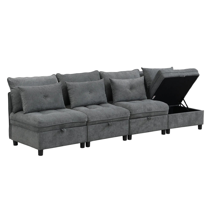 Merax Modulsofa 4 Sitzer Cloud Design in Grau mit Stauraum und Chenille-Bezug - Bild 2