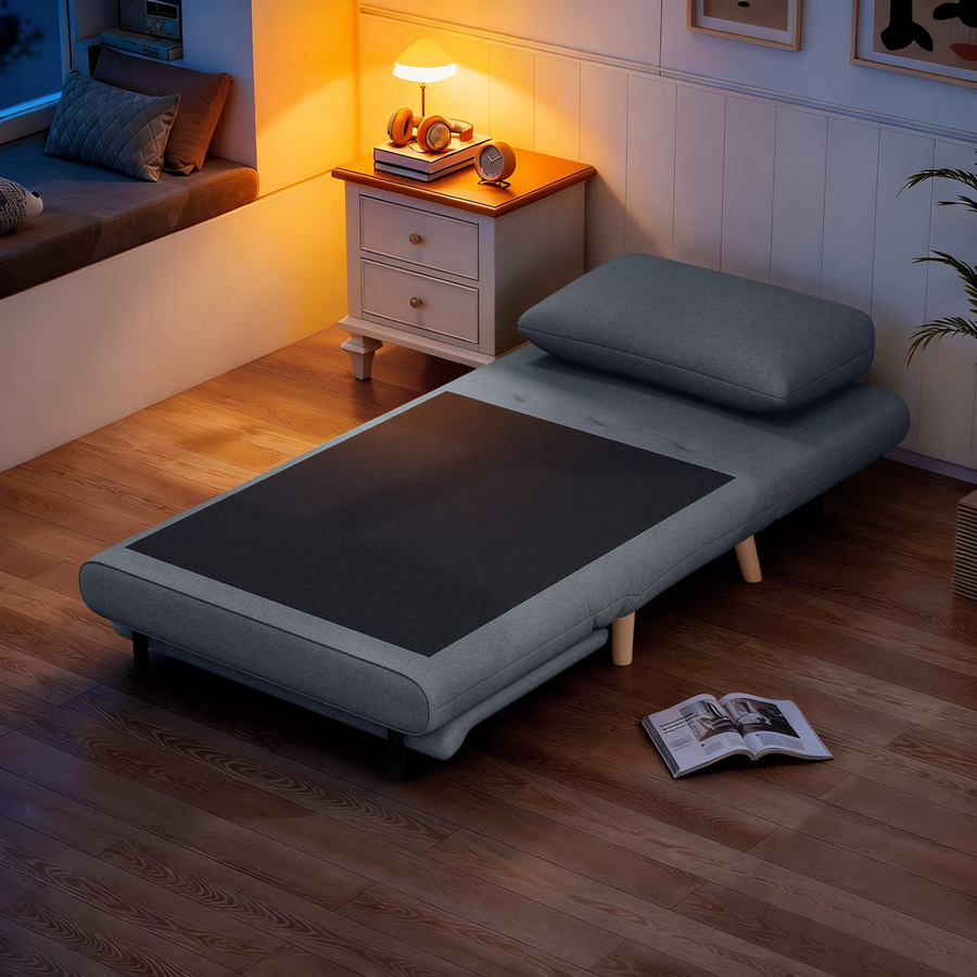 HOMCOM Schlafsessel 3-in-1 als Schlafsofa und Relaxsessel mit Bettfunktion, Leinenoptik in Grau, inklusive Lendenkissen, B/T: 191 x 95 cm - Bild 5