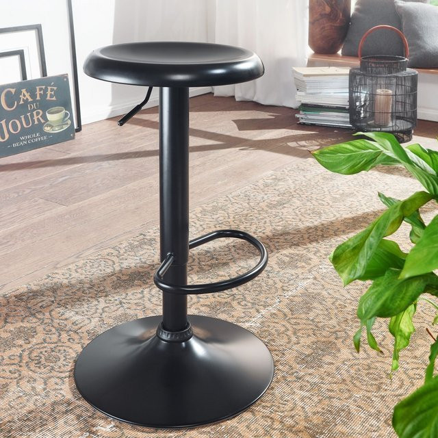 FineBuy Barhocker Schwarz aus Metall für Bar und Küche, moderner Bistrohocker mit runder Sitzfläche, B/T/H: 40 x 40 x 79 cm - Bild 1