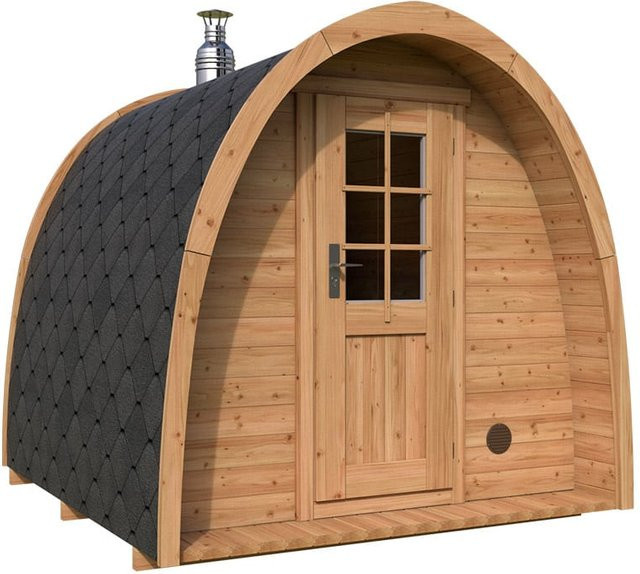 Kleine Iglu-Fasssauna aus Holz mit Auswahl zwischen Holzofen oder Elektroofen, Maße: 3 x 2 m - Bild 1