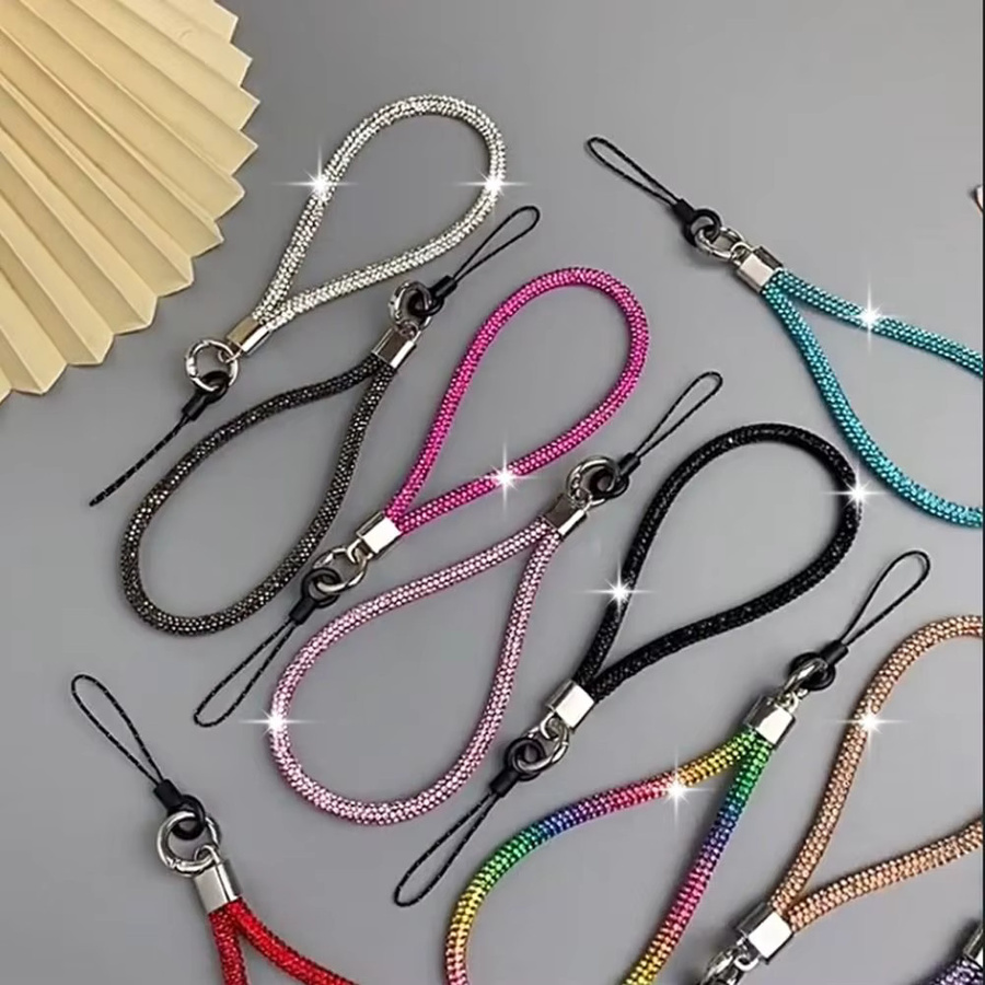Glitzerndes Telefon-Lanyard mit Strass und Kristall-Diamanten als Handgelenk-Riemen und Schlüsselanhänger in Schwarz und Multicolour - Bild 2