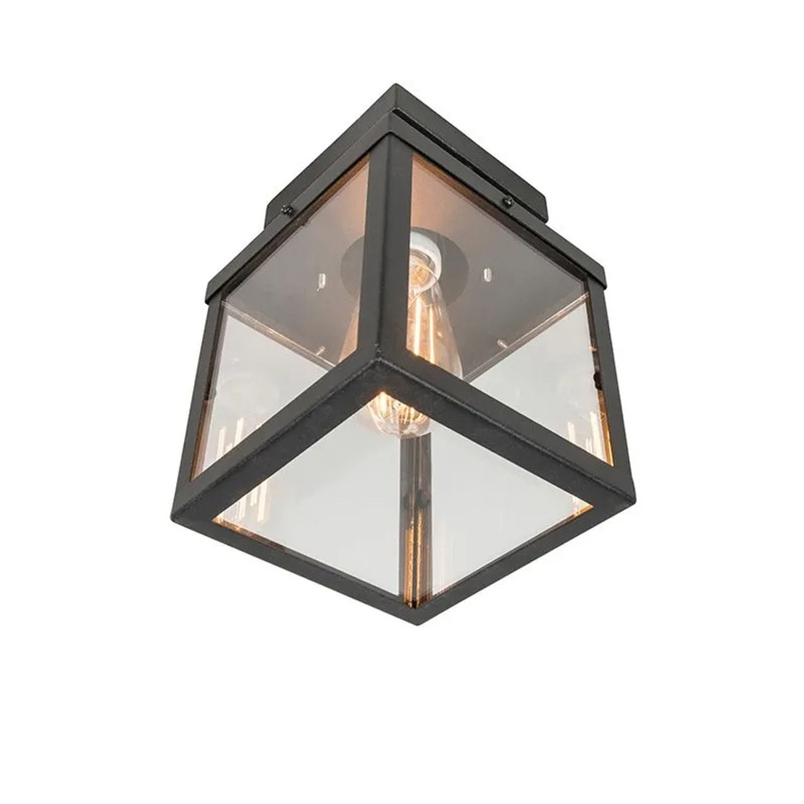 QAZQA Industrielle Outdoor-Deckenleuchte Rotterdam, Schwarz, 1-flammig, Edelstahl und Glas, E27, IP23 - Bild 2