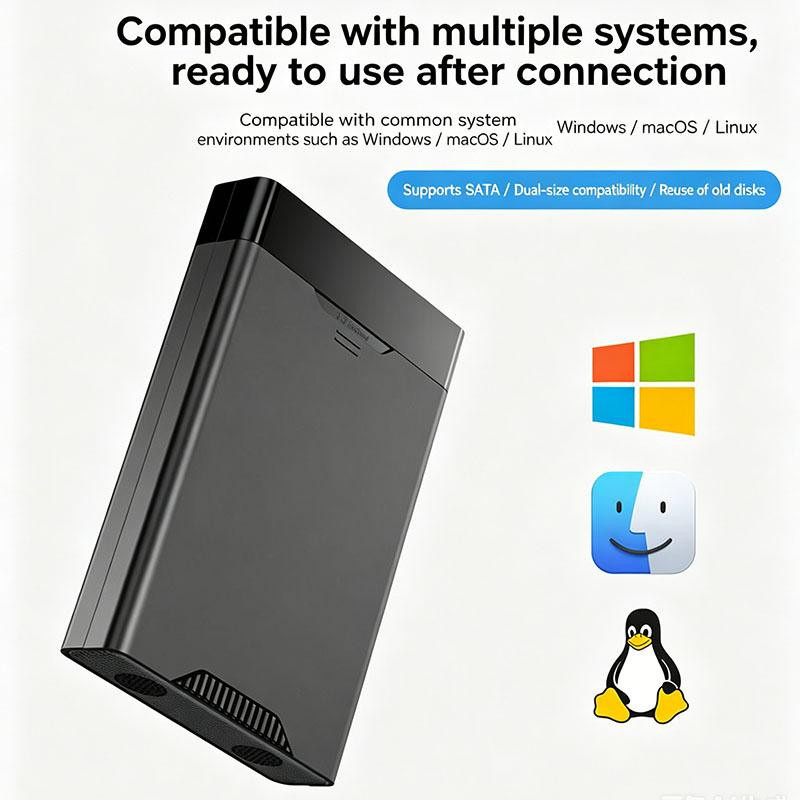 Meiteai-Tech Tragbare Festplattenbox mit USB-C Anschluss und 12V Netzteil für 2,5 und 3,5 Zoll SATA Festplatten, Schwarz - Bild 4