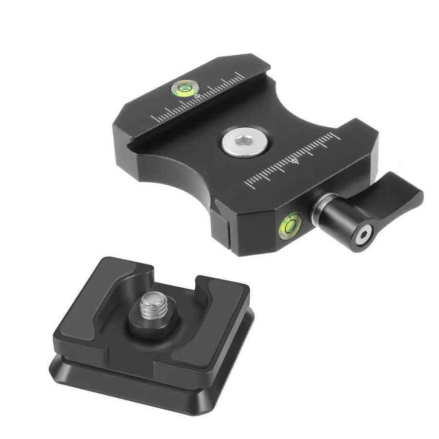 Schnellspanner-Klemmadapter mit 3/8 und 1/4 Zoll Schraube für Arca Swiss und Benro QR-Platten, Kugelkopfmontage und Kabelclip in Schwarz - Bild 2
