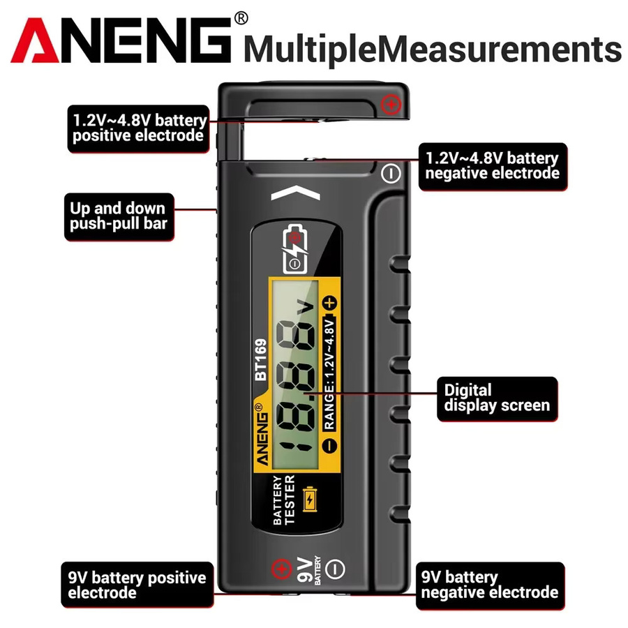 ANENG BT169 Digitaler Batterietester in Schwarz als Universal-Detektor für AA, AAA, 9V, 18650 und Knopfzellen - Bild 5