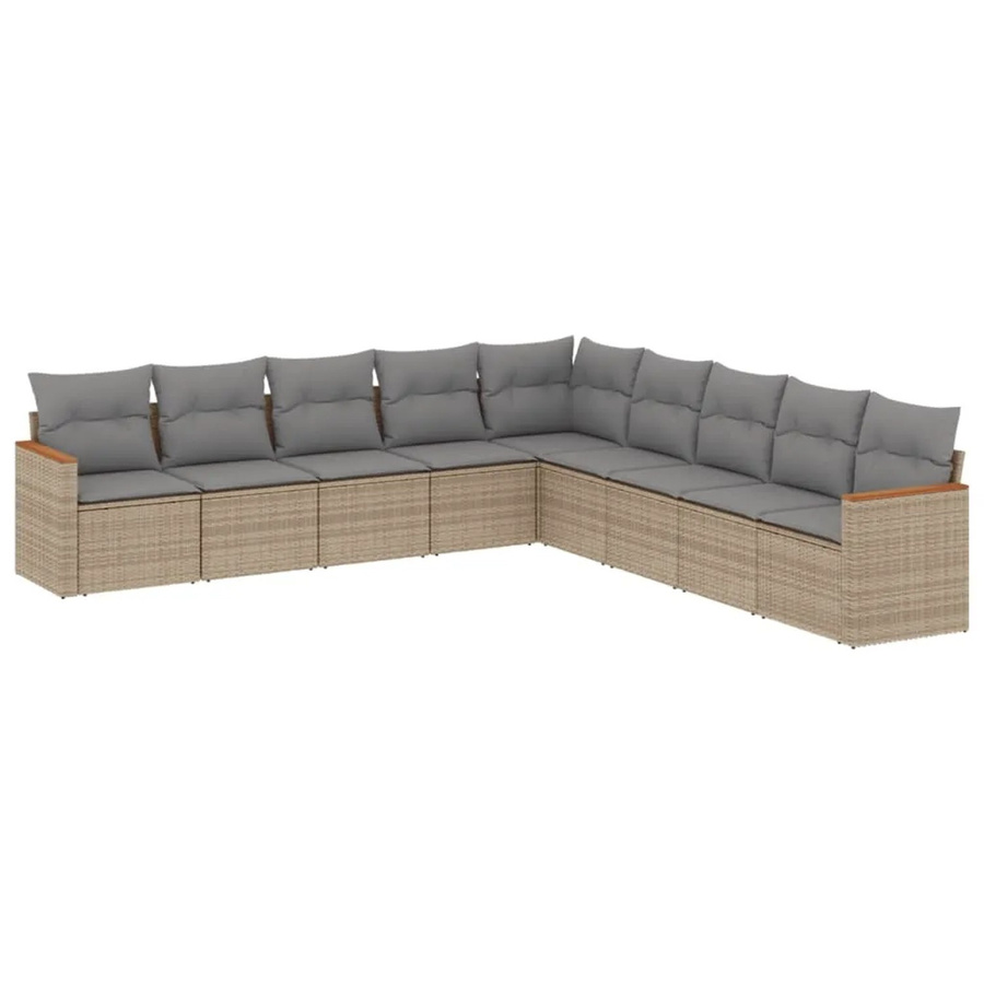 vidaXL 9-tlg Garten-Sofagarnitur in L-Form aus Poly-Rattan und Akazienholz mit Kissen, Beige - Bild 2