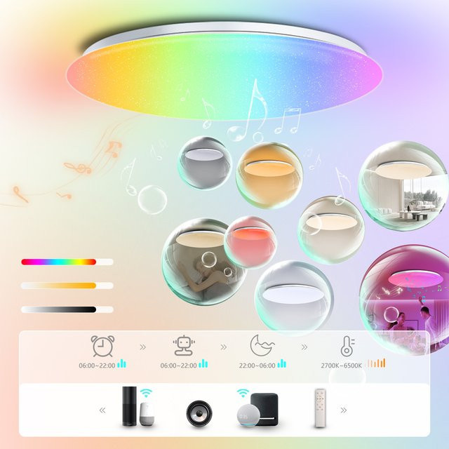 Chysongods LED-Musik-Deckenleuchte in Weiß mit Bluetooth-Lautsprecher, RGB-Beleuchtung und dimmbarer Einstellung, kompatibel mit Alexa und App-Steuerung - Bild 1